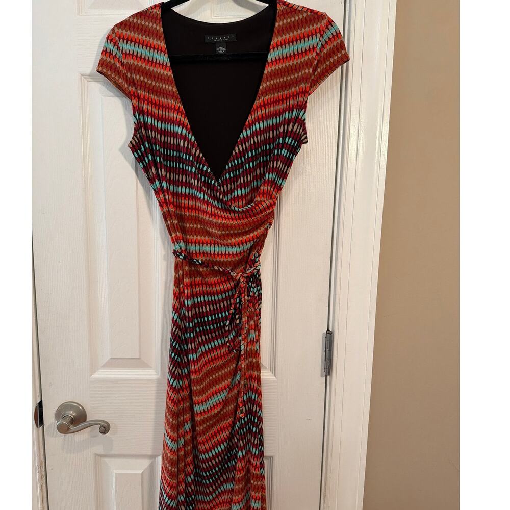 Laundry by Shelli Segal Faux Wrap dress, Retro Geometric Print Cap Midi Size 4